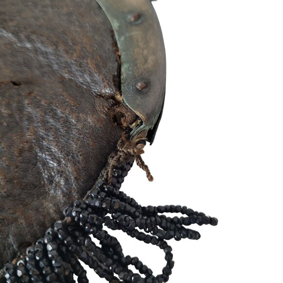 Black Beaded Small Purse With Floral Metal Frame & Fringe Detail Antique - Picture 10 of 10